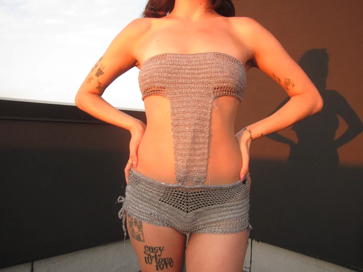 Filet crochet romper